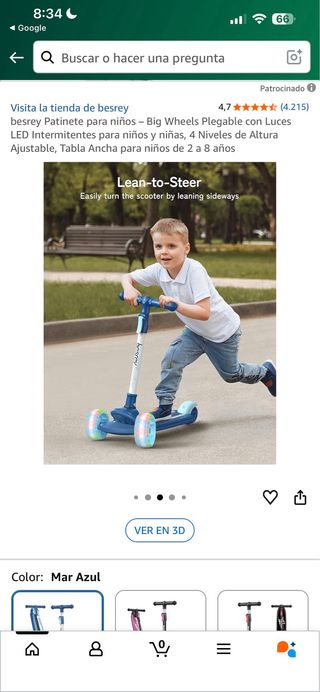 Patinete Besrey Plegable Niños LED