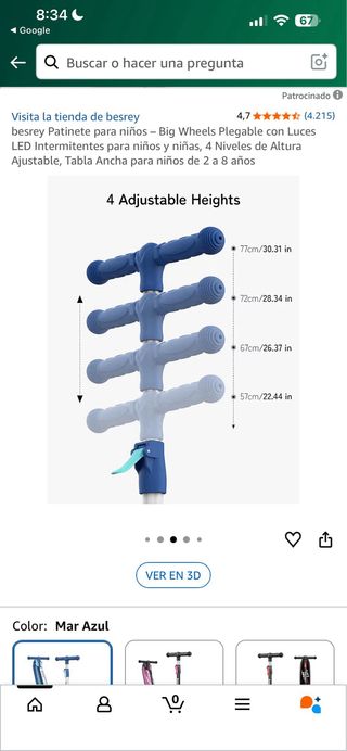 Patinete Besrey Plegable Niños LED