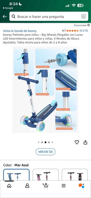 Patinete Besrey Plegable Niños LED