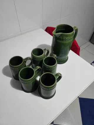Jarra y 5 Vasos Verdes Cerámica