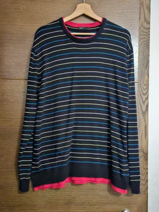 Jersey hombre negro con rayas multicolor