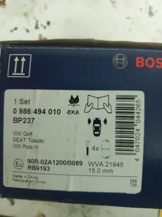 Pastillas Freno Volkswagen, Seat. BOSCH 0986494010