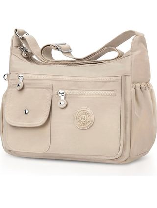 Bolso Bandolera Grande Nylon Beige Mujer