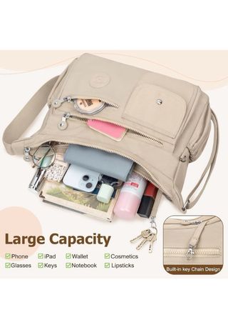 Bolso Bandolera Grande Nylon Beige Mujer
