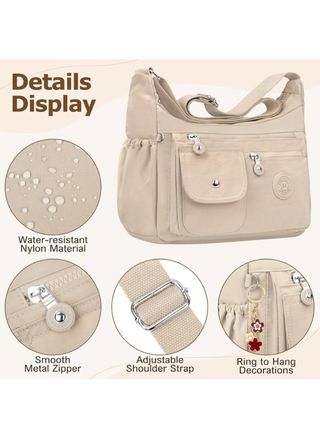 Bolso Bandolera Grande Nylon Beige Mujer