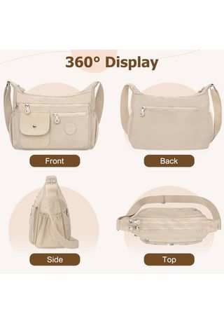 Bolso Bandolera Grande Nylon Beige Mujer