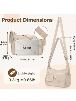 Bolso Bandolera Grande Nylon Beige Mujer