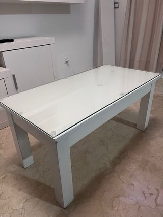Mesa de centro elevable blanca y cristal
