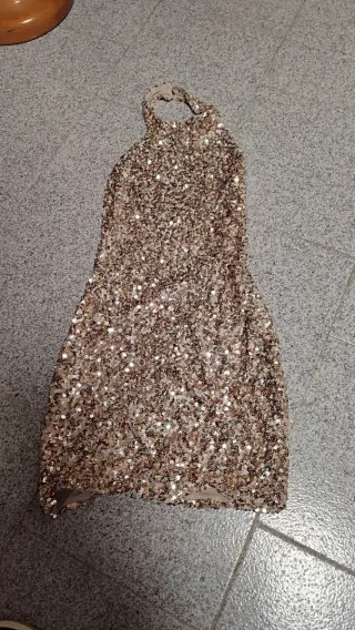 Vestido de fiesta dorado lentejuelas