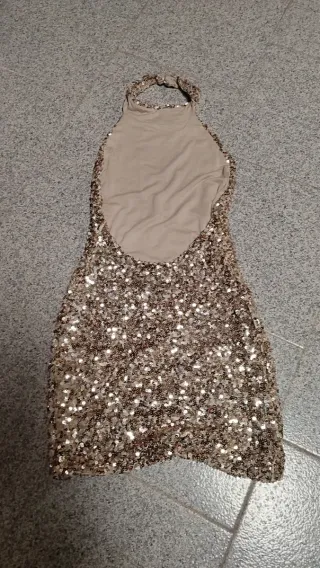 Vestido de fiesta dorado lentejuelas