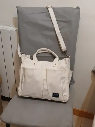 Bolso de tela beige mujer