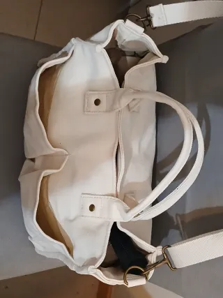 Bolso de tela beige mujer