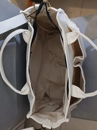 Bolso de tela beige mujer