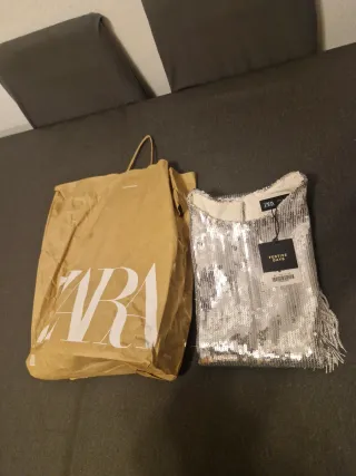 Vestido Zara lentejuelas flecos Talla S