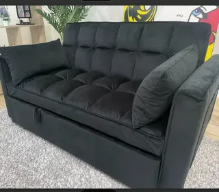 Sofá Cama Terciopelo Negro/Gris