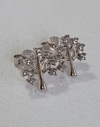 Pendientes Oro Blanco y Swarovskis ARBOL VIDA.