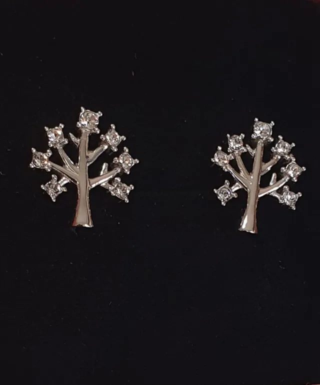 Pendientes Oro Blanco y Swarovskis ARBOL VIDA.
