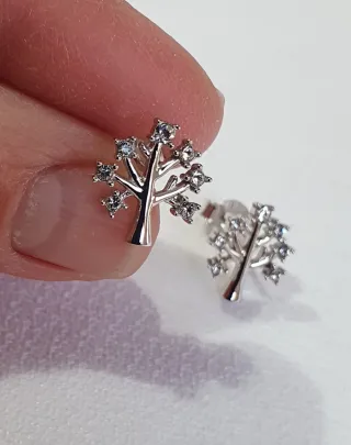 Pendientes Oro Blanco y Swarovskis ARBOL VIDA.