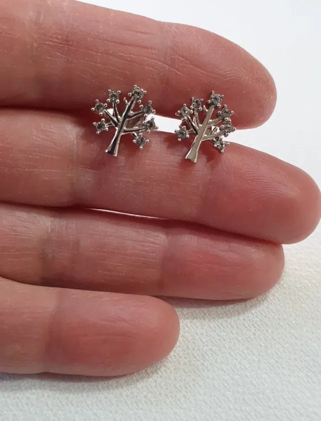 Pendientes Oro Blanco y Swarovskis ARBOL VIDA.