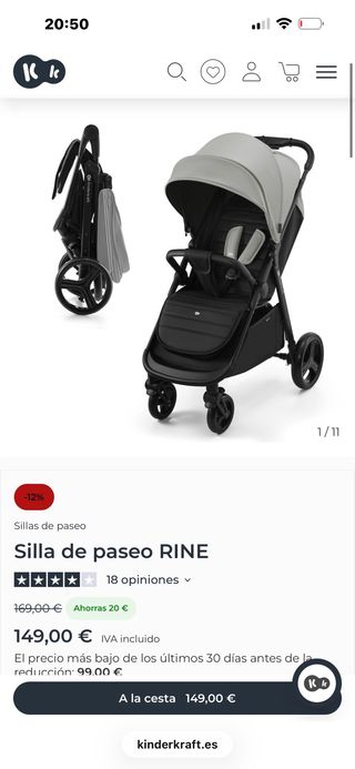 Silla de paseo Kinderkraft RINE gris