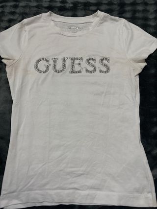 Camiseta Guess Blanca con Diamantes Original