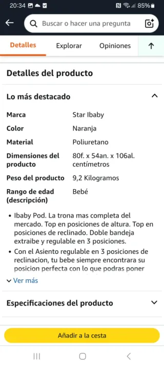 Trona de bebé 3 posiciones