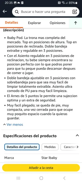 Trona de bebé 3 posiciones