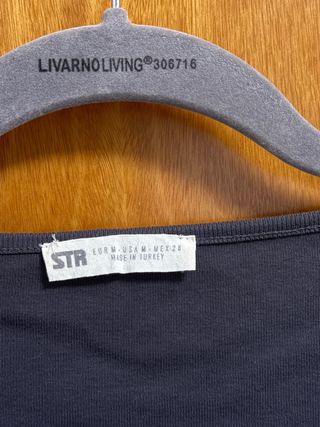 Top Stradivarius Gris Manga Larga Escote Cordón Ta