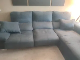 Sofá chaise longue azul/gris