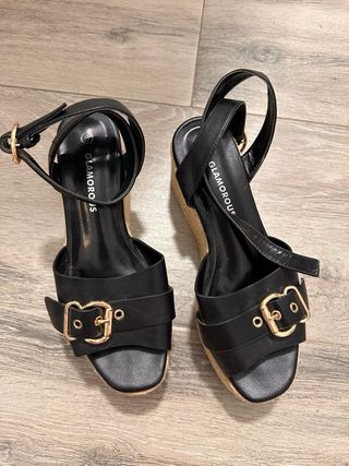 Sandalias negras plataforma esparto