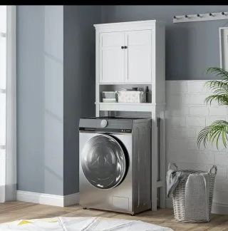 Mueble sobre inodoro blanco madera