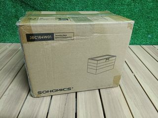 SONGMICS Caja Joyero con 4 Bandejas Apilables, Navidad, Caja de Joyas Grande, Tapa de Cristal Transparente, 17 x 28 x 18,3 cm, para Cajón de Tocador, Idea de Regalo, Blanco JBC164W01