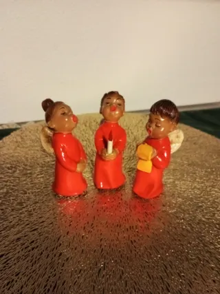 3 Angelitos Cantores Cerámica Rojos