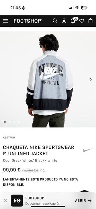 Chaqueta Cortavientos Nike Negra Gris Blanca