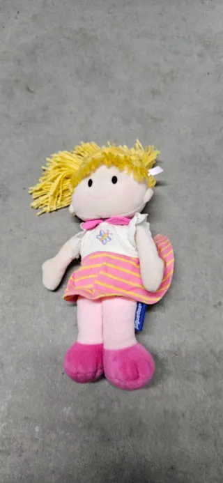 Peluche muñeca rubia vestido rosa