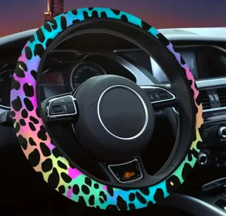 Funda Volante Coche Leopardo Arcoíris