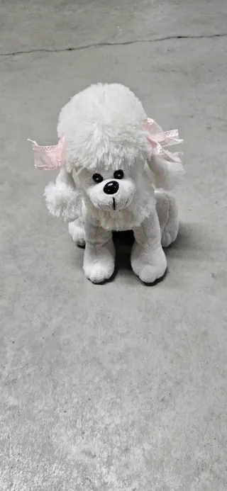 Peluche Caniche Blanco con Lazo Rosa