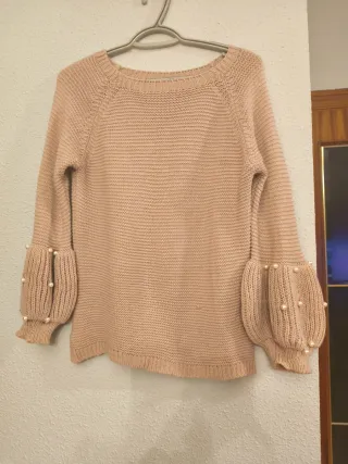 Jersey beige mangas abullonadas con perlas