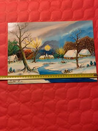 Dipinto ad olio su tavola - Paesaggio Invernale