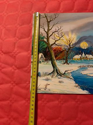 Dipinto ad olio su tavola - Paesaggio Invernale
