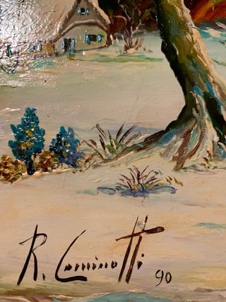 Dipinto ad olio su tavola - Paesaggio Invernale