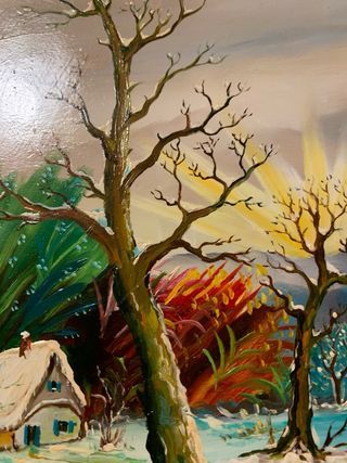 Dipinto ad olio su tavola - Paesaggio Invernale