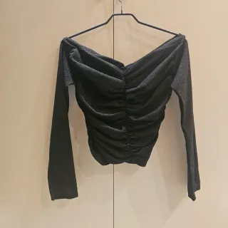 Maglietta donna corta arricciata laminata marrone