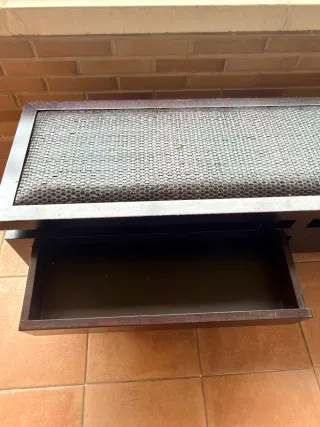 Banco madera y ratan con cajones