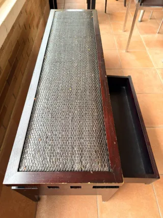 Banco madera y ratan con cajones