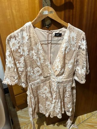 Blusa dotti  Beige y Blanca Encaje