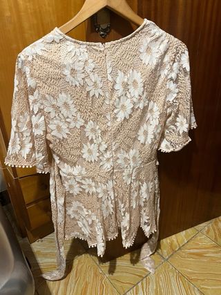 Blusa dotti  Beige y Blanca Encaje