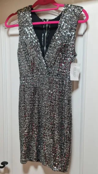 Vestido fiesta lentejuelas negro elástico