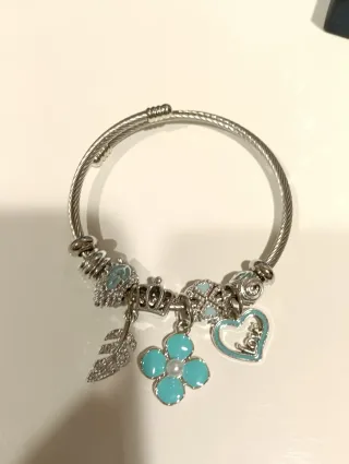Pulsera estilo Pandora plata y turquesa