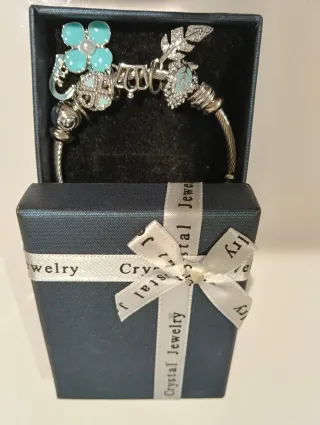 Pulsera estilo Pandora plata y turquesa